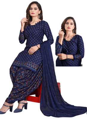 Unstitched printed crepe kurta & patiyala dress material with top, bottom & dupatta 2
