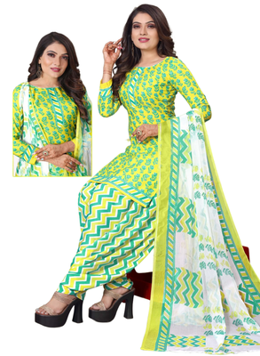 Unstitched printed crepe kurta & patiyala dress material with top, bottom & dupatta 2