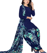 Unstitched printed crepe kurta & patiyala dress material with top, bottom & dupatta
