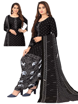 Unstitched printed crepe kurta & patiyala dress material with top, bottom & dupatta 2