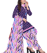 Unstitched printed crepe kurta & patiyala dress material with top, bottom & dupatta