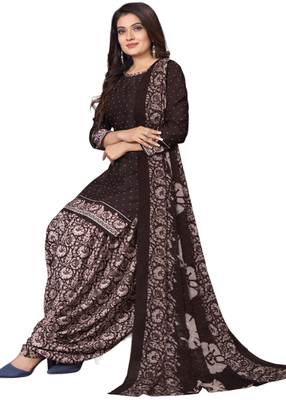 Unstitched printed crepe kurta & patiyala dress material with top, bottom & dupatta 2