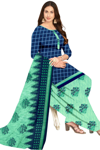 Unstitched printed crepe kurta & patiyala dress material with top, bottom & dupatta