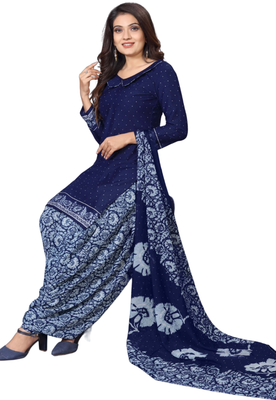 Unstitched printed crepe kurta & patiyala dress material with top, bottom & dupatta 2