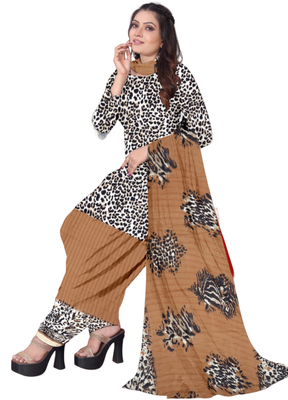 Unstitched printed crepe kurta & patiyala dress material with top, bottom & dupatta 2