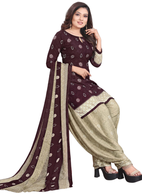 Unstitched printed crepe kurta & patiyala dress material with top, bottom & dupatta 1