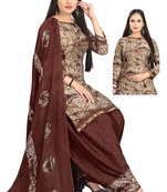 Unstitched printed crepe kurta & patiyala dress material with top, bottom & dupatta