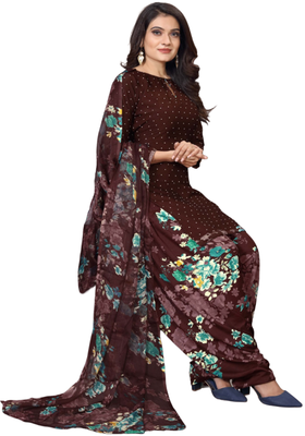 Unstitched printed crepe kurta & patiyala dress material with top, bottom & dupatta 1