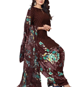 Unstitched printed crepe kurta & patiyala dress material with top, bottom & dupatta