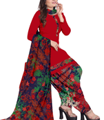 Unstitched printed crepe kurta & patiyala dress material with top, bottom & dupatta
