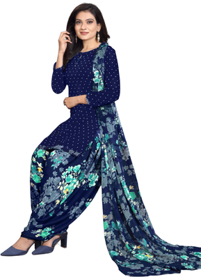 Unstitched printed crepe kurta & patiyala dress material with top, bottom & dupatta 2