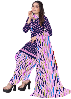 Unstitched printed crepe kurta & patiyala dress material with top, bottom & dupatta 2