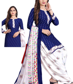 Unstitched printed crepe kurta & patiyala dress material with top, bottom & dupatta