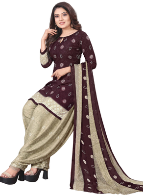 Unstitched printed crepe kurta & patiyala dress material with top, bottom & dupatta 2
