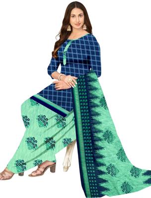Unstitched printed crepe kurta & patiyala dress material with top, bottom & dupatta 2
