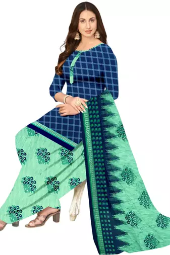 Unstitched printed crepe kurta & patiyala dress material with top, bottom & dupatta