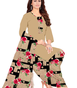 Unstitched printed crepe kurta & patiyala dress material with top, bottom & dupatta