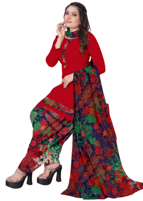 Unstitched printed crepe kurta & patiyala dress material with top, bottom & dupatta 2