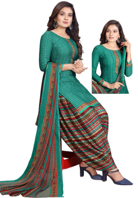 Unstitched printed crepe kurta & patiyala dress material with top, bottom & dupatta 1