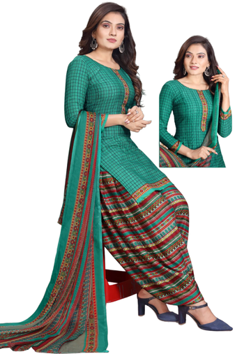 Unstitched printed crepe kurta & patiyala dress material with top, bottom & dupatta