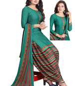 Unstitched printed crepe kurta & patiyala dress material with top, bottom & dupatta
