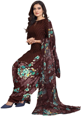 Unstitched printed crepe kurta & patiyala dress material with top, bottom & dupatta 2
