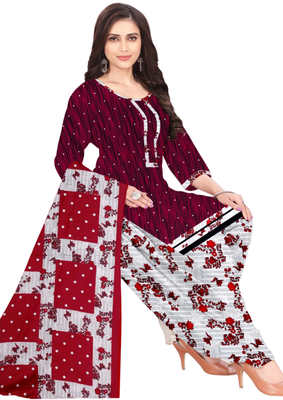 Unstitched printed crepe kurta & patiyala dress material with top, bottom & dupatta 1