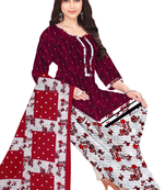 Unstitched printed crepe kurta & patiyala dress material with top, bottom & dupatta