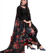 Unstitched printed crepe kurta & patiyala dress material with top, bottom & dupatta