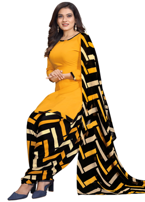 Unstitched printed crepe kurta & patiyala dress material with top, bottom & dupatta 2