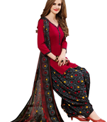 Unstitched printed crepe kurta & patiyala dress material with top, bottom & dupatta