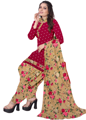 Unstitched printed crepe kurta & patiyala dress material with top, bottom & dupatta 2