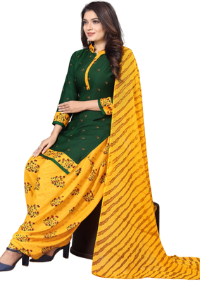 Unstitched printed crepe kurta & patiyala dress material with top, bottom & dupatta 2