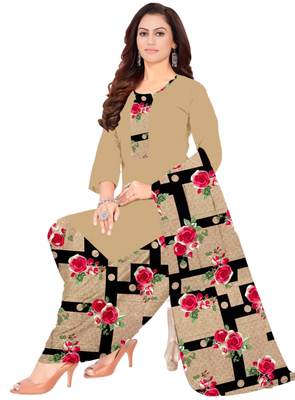 Unstitched printed crepe kurta & patiyala dress material with top, bottom & dupatta 2