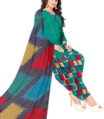 Unstitched printed crepe kurta & patiyala dress material with top, bottom & dupatta