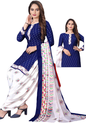 Unstitched printed crepe kurta & patiyala dress material with top, bottom & dupatta 2