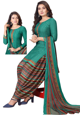 Unstitched printed crepe kurta & patiyala dress material with top, bottom & dupatta 2