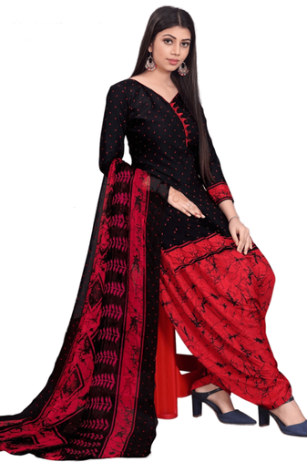 Unstitched printed crepe kurta & patiyala dress material with top, bottom & dupatta