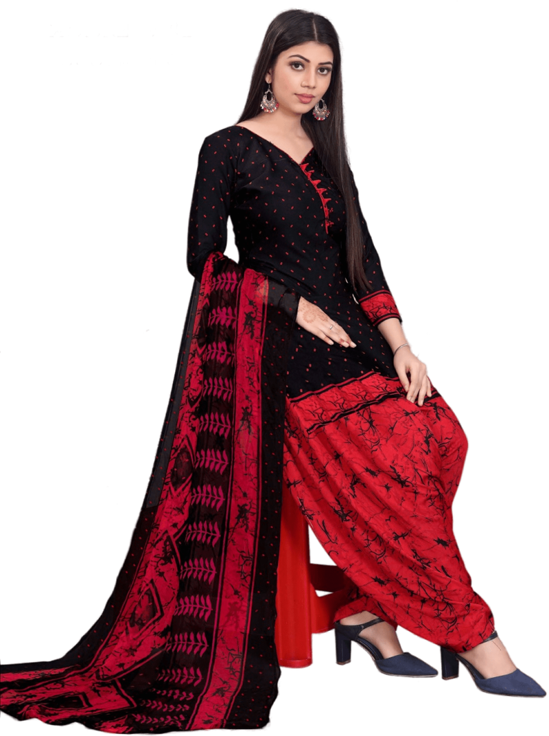 Unstitched printed crepe kurta & patiyala dress material with top, bottom & dupatta