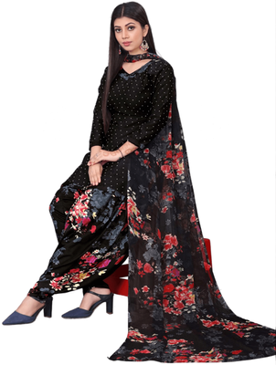 Unstitched printed crepe kurta & patiyala dress material with top, bottom & dupatta 2