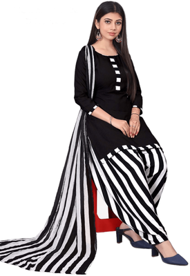 Unstitched printed crepe kurta & patiyala dress material with top, bottom & dupatta 1