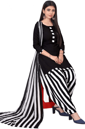 Unstitched printed crepe kurta & patiyala dress material with top, bottom & dupatta