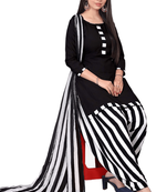 Unstitched printed crepe kurta & patiyala dress material with top, bottom & dupatta