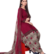 Unstitched printed crepe kurta & patiyala dress material with top, bottom & dupatta