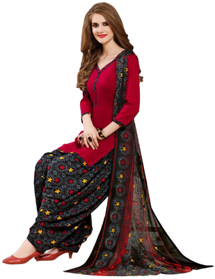 Unstitched printed crepe kurta & patiyala dress material with top, bottom & dupatta 2