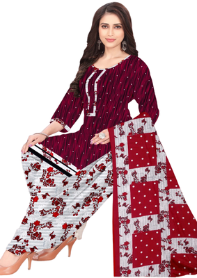 Unstitched printed crepe kurta & patiyala dress material with top, bottom & dupatta 2