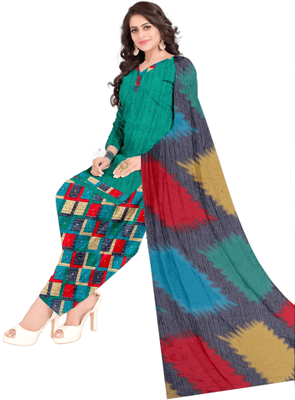 Unstitched printed crepe kurta & patiyala dress material with top, bottom & dupatta 2