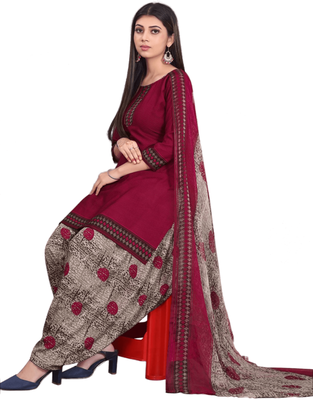 Unstitched printed crepe kurta & patiyala dress material with top, bottom & dupatta 2