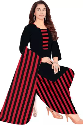 Unstitched printed crepe kurta & patiyala dress material with top, bottom & dupatta