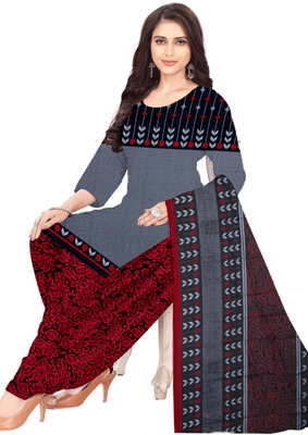 Unstitched printed crepe kurta & patiyala dress material with top, bottom & dupatta 2